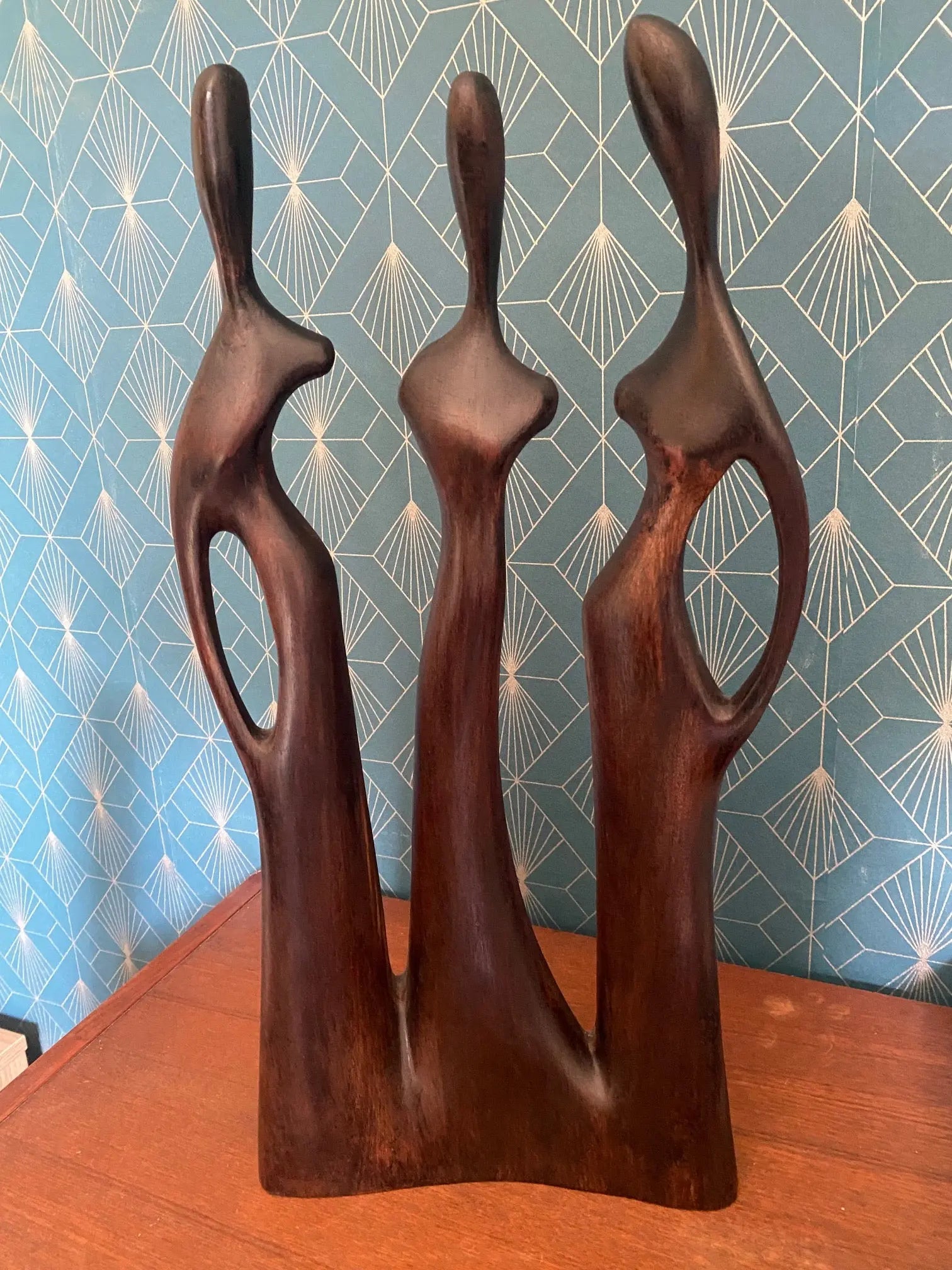 Art africain vintage, Sculpture ancienne En Bois, femmes aux formes stylisées Antiquités de France