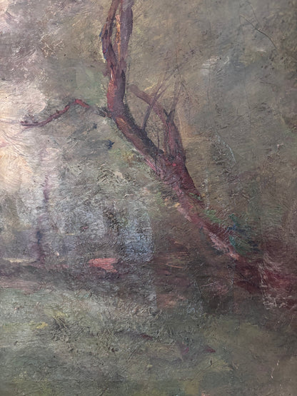 Huile sur toile XIXème - Charles DEVILLIÉ (1850-1905) - Paysage Impressionniste - 48x36cm