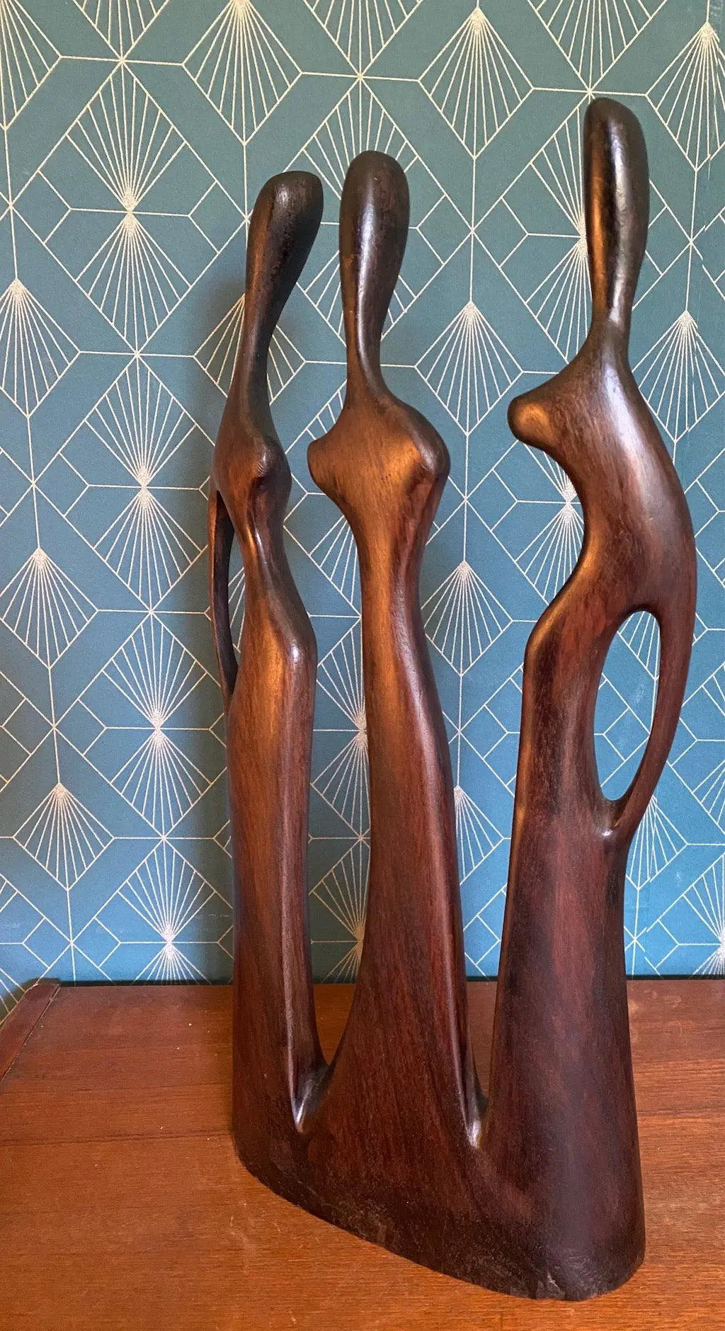 Art africain vintage, Sculpture ancienne En Bois, femmes aux formes stylisées Antiquités de France