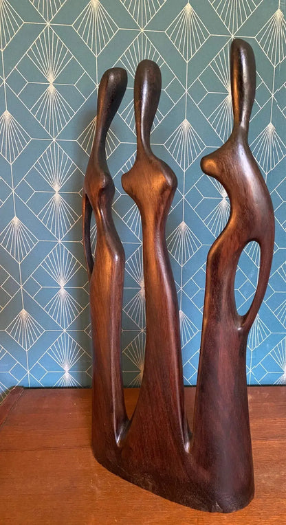Art africain vintage, Sculpture ancienne En Bois, femmes aux formes stylisées Antiquités de France