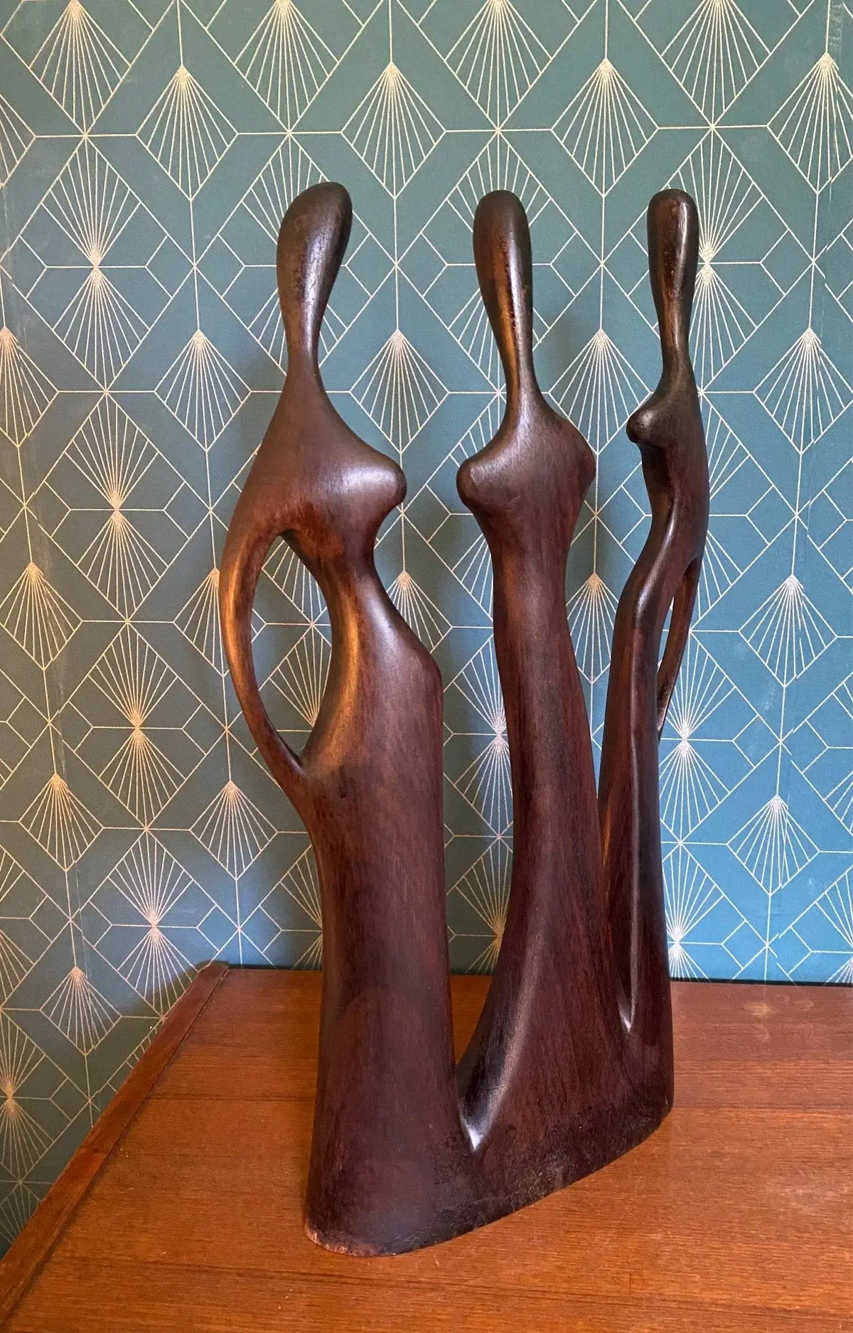 Art africain vintage, Sculpture ancienne En Bois, femmes aux formes stylisées Antiquités de France