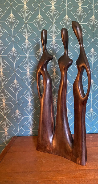 Art africain vintage, Sculpture ancienne En Bois, femmes aux formes stylisées Antiquités de France