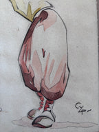 Aquarelle Originale signée Golf Caricature Vintage Années 30 Art Déco Humour CYP
