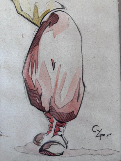 Aquarelle Originale signée Golf Caricature Vintage Années 30 Art Déco Humour CYP