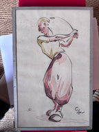 Aquarelle Originale signée Golf Caricature Vintage Années 30 Art Déco Humour CYP
