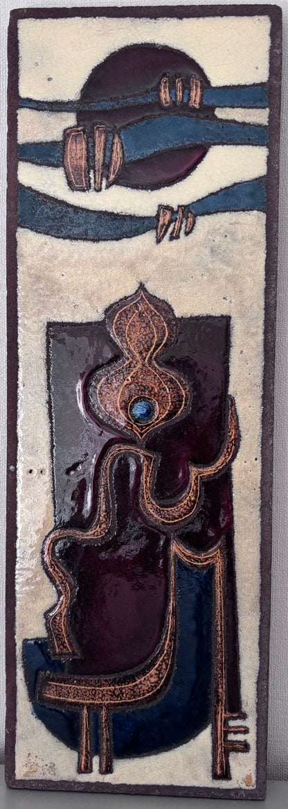 Plaque Émaillée signée Jean JAFFEUX. Volvic Mozac Céramique de lave des Années 60 Mid Century