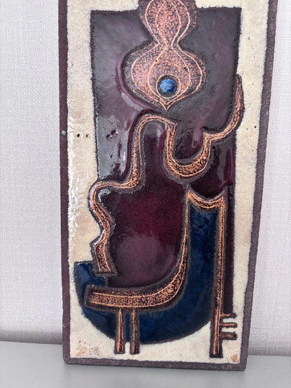 Plaque Émaillée signée Jean JAFFEUX. Volvic Mozac Céramique de lave des Années 60 Mid Century