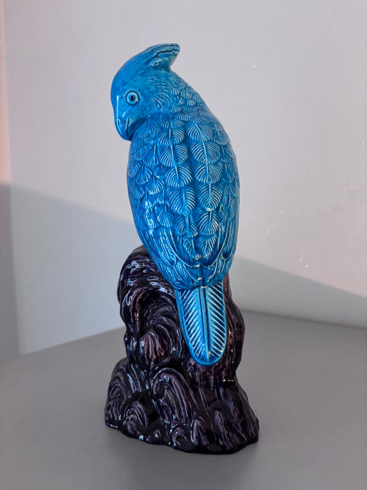 Perroquet Céramique Turquoise Style Kangxi Chinois Statuette Oiseau 30cm