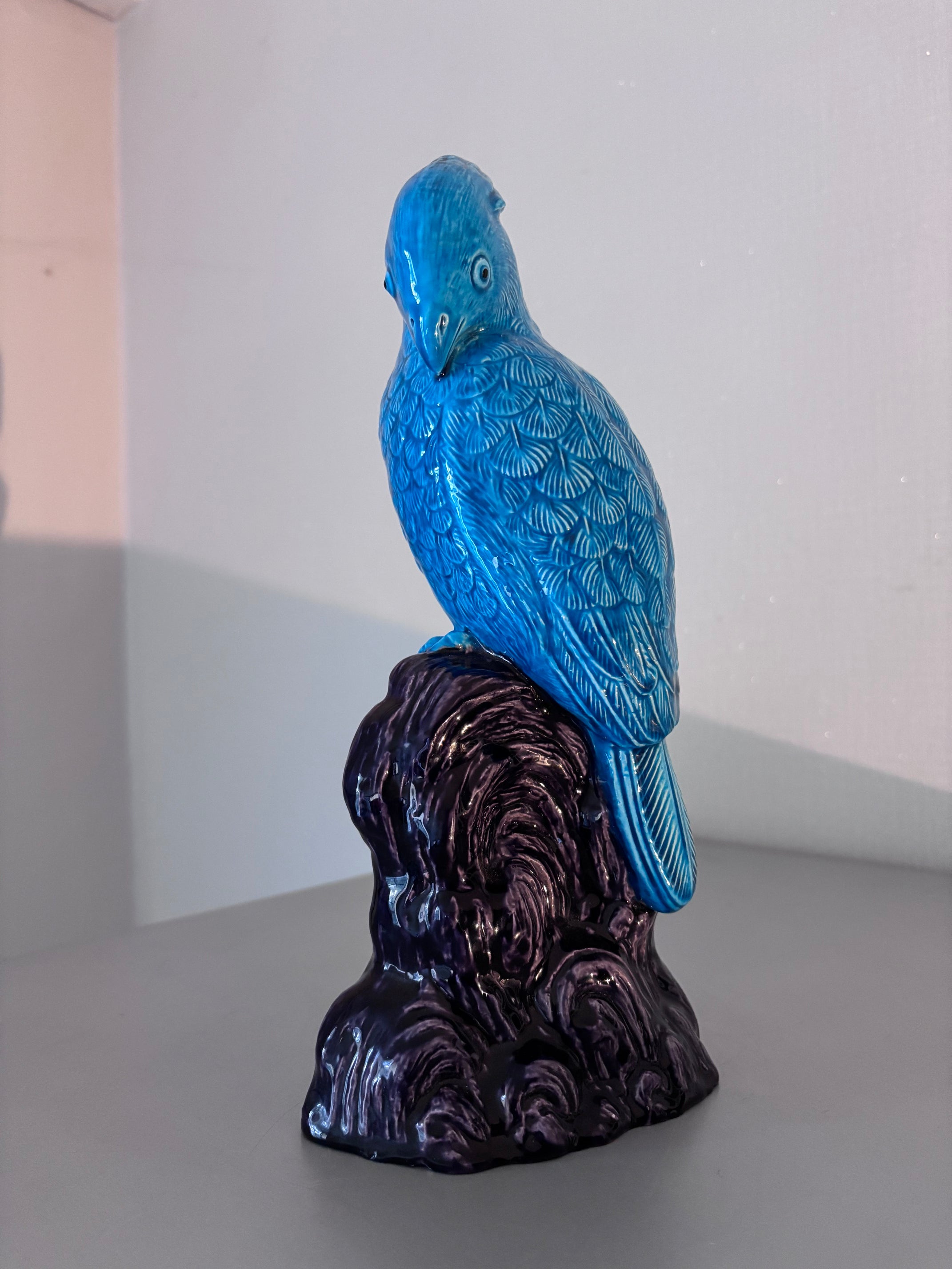 Perroquet Céramique Turquoise Style Kangxi Chinois Statuette Oiseau 30cm