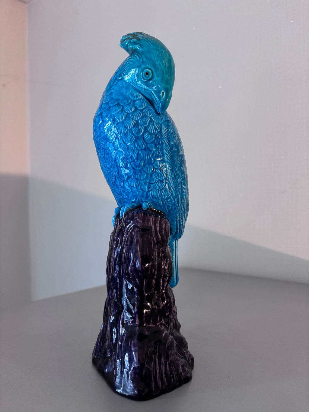 Perroquet Céramique Turquoise Style Kangxi Chinois Statuette Oiseau 30cm