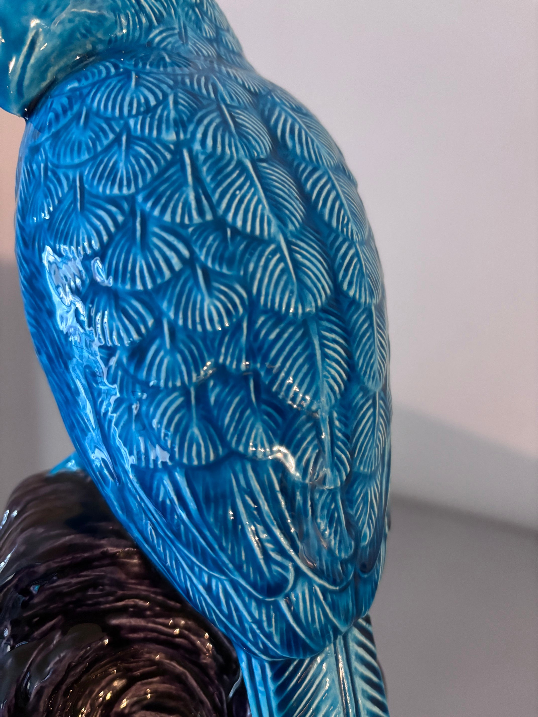 Perroquet Céramique Turquoise Style Kangxi Chinois Statuette Oiseau 30cm