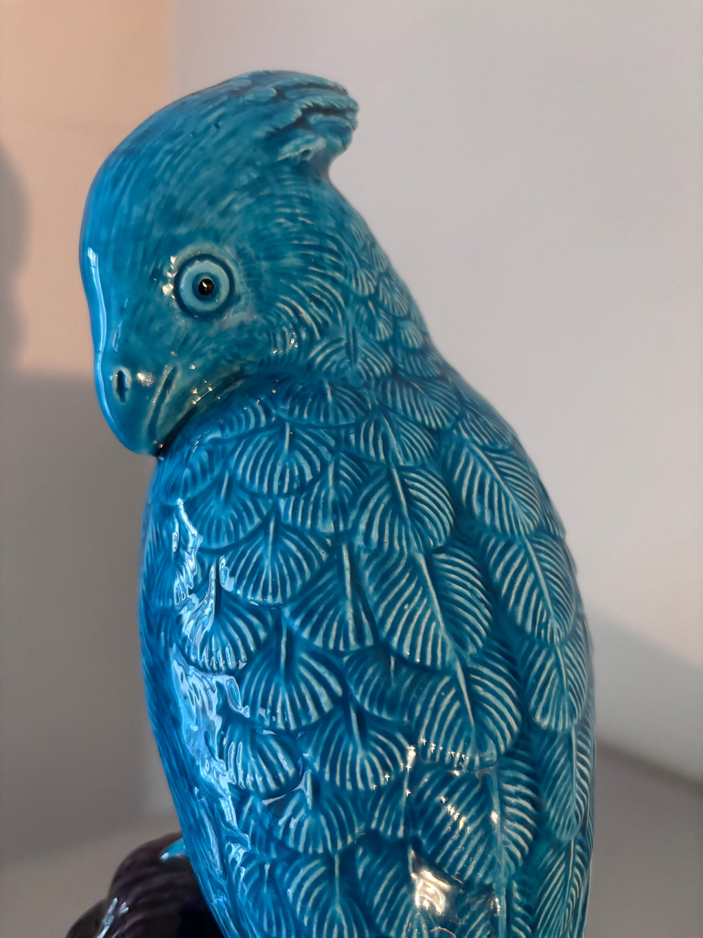 Perroquet Céramique Turquoise Style Kangxi Chinois Statuette Oiseau 30cm