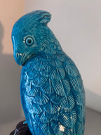 Perroquet Céramique Turquoise Style Kangxi Chinois Statuette Oiseau 30cm