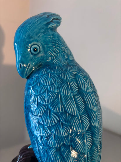 Perroquet Céramique Turquoise Style Kangxi Chinois Statuette Oiseau 30cm