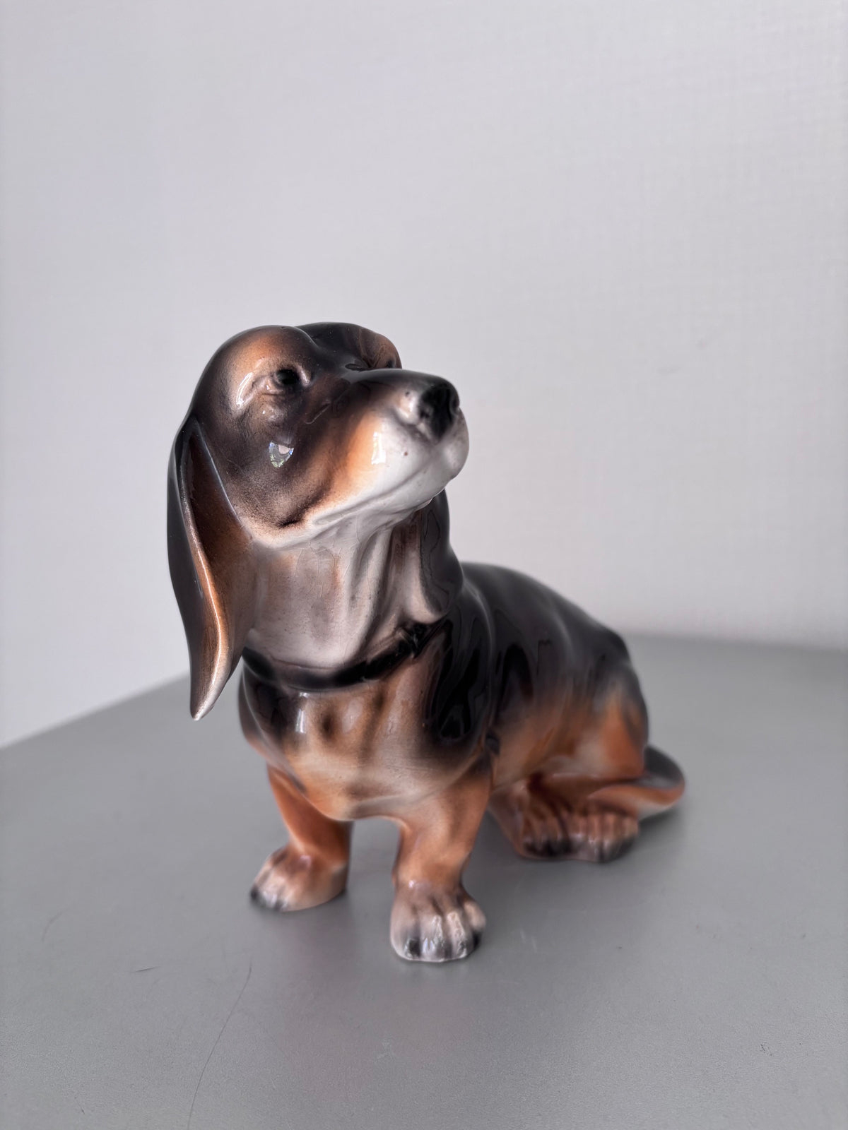 Porcelaine Sitzendorf XIXe L25cm Exceptionnel Grand Teckel | Rare Figurine Chien Allemagne 1884-1902 | Antiquité de Collection