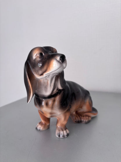 Porcelaine Sitzendorf XIXe L25cm Exceptionnel Grand Teckel | Rare Figurine Chien Allemagne 1884-1902 | Antiquité de Collection