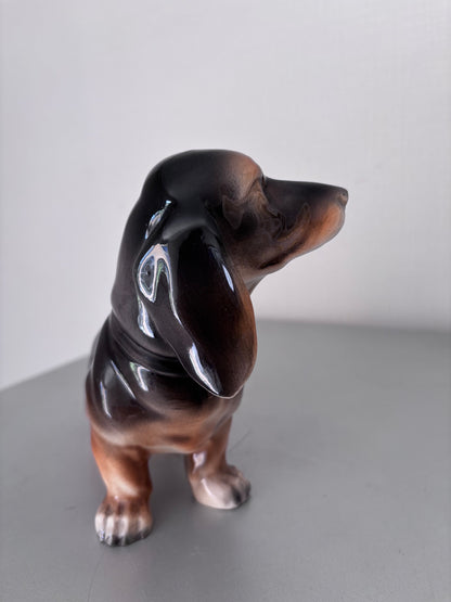 Porcelaine Sitzendorf XIXe L25cm Exceptionnel Grand Teckel | Rare Figurine Chien Allemagne 1884-1902 | Antiquité de Collection