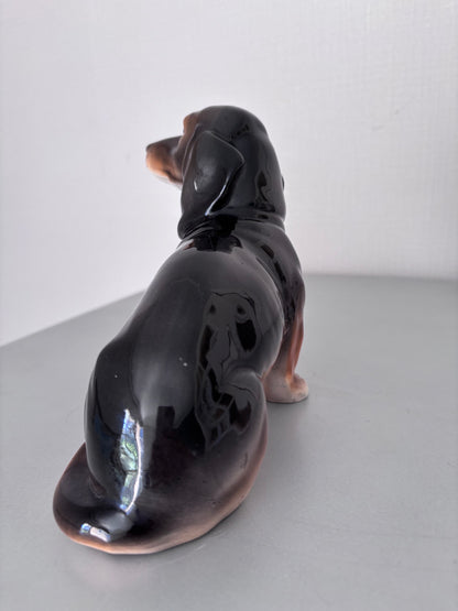 Porcelaine Sitzendorf XIXe L25cm Exceptionnel Grand Teckel | Rare Figurine Chien Allemagne 1884-1902 | Antiquité de Collection