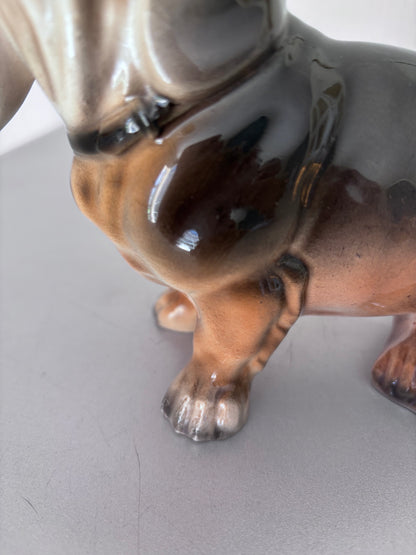 Porcelaine Sitzendorf XIXe L25cm Exceptionnel Grand Teckel | Rare Figurine Chien Allemagne 1884-1902 | Antiquité de Collection