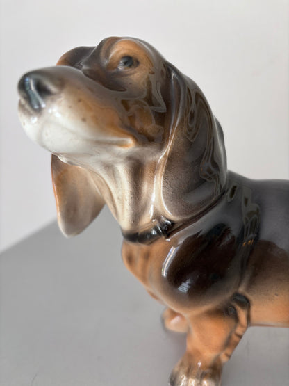 Porcelaine Sitzendorf XIXe L25cm Exceptionnel Grand Teckel | Rare Figurine Chien Allemagne 1884-1902 | Antiquité de Collection