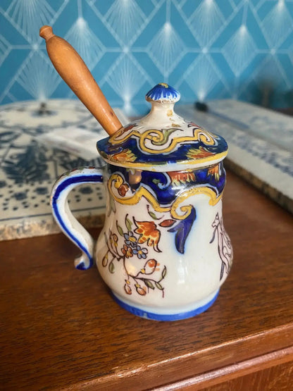 Ancienne céramique Bretonne , pot à moutarde, vernissée, atelier Batz, fin XIXème. Antiquités de France