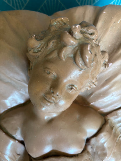 Terre Cuite signée Delicado L'Eveil. Sculpture Ancienne Statuette Enfant époque Art Nouveau