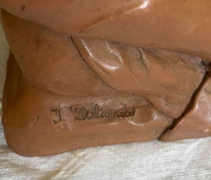 Terre Cuite signée Delicado L'Eveil. Sculpture Ancienne Statuette Enfant époque Art Nouveau