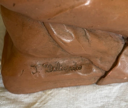 Terre Cuite signée Delicado L'Eveil. Sculpture Ancienne Statuette Enfant époque Art Nouveau