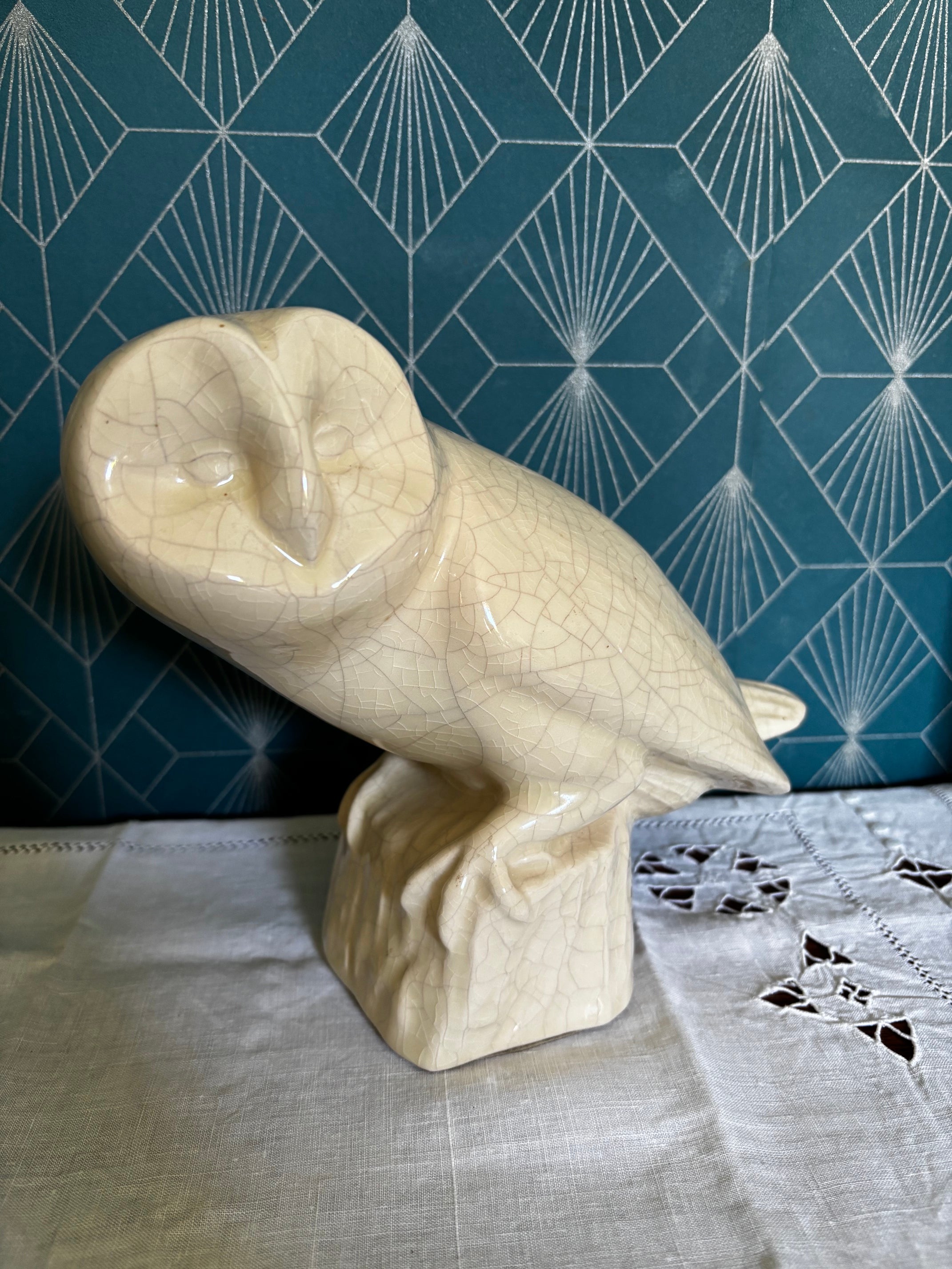 Chouette ou Hibou, Céramique Craquelée Maison Le Dauphin Vintage Art Déco France