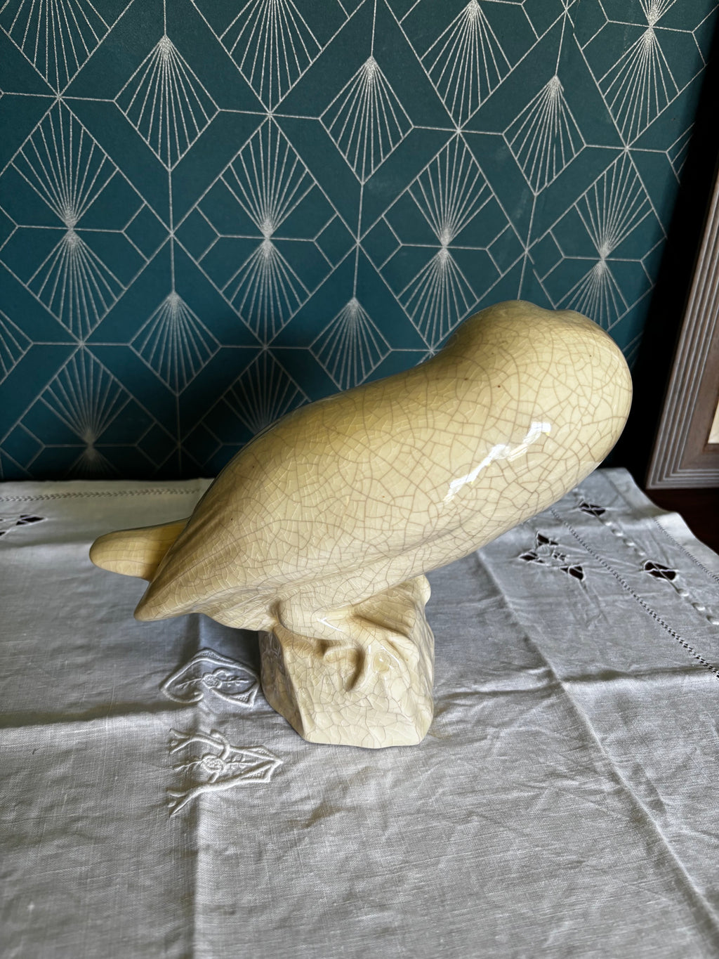 Chouette ou Hibou, Céramique Craquelée Maison Le Dauphin Vintage Art Déco France