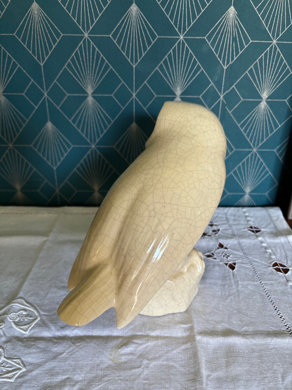 Chouette ou Hibou, Céramique Craquelée Maison Le Dauphin Vintage Art Déco France