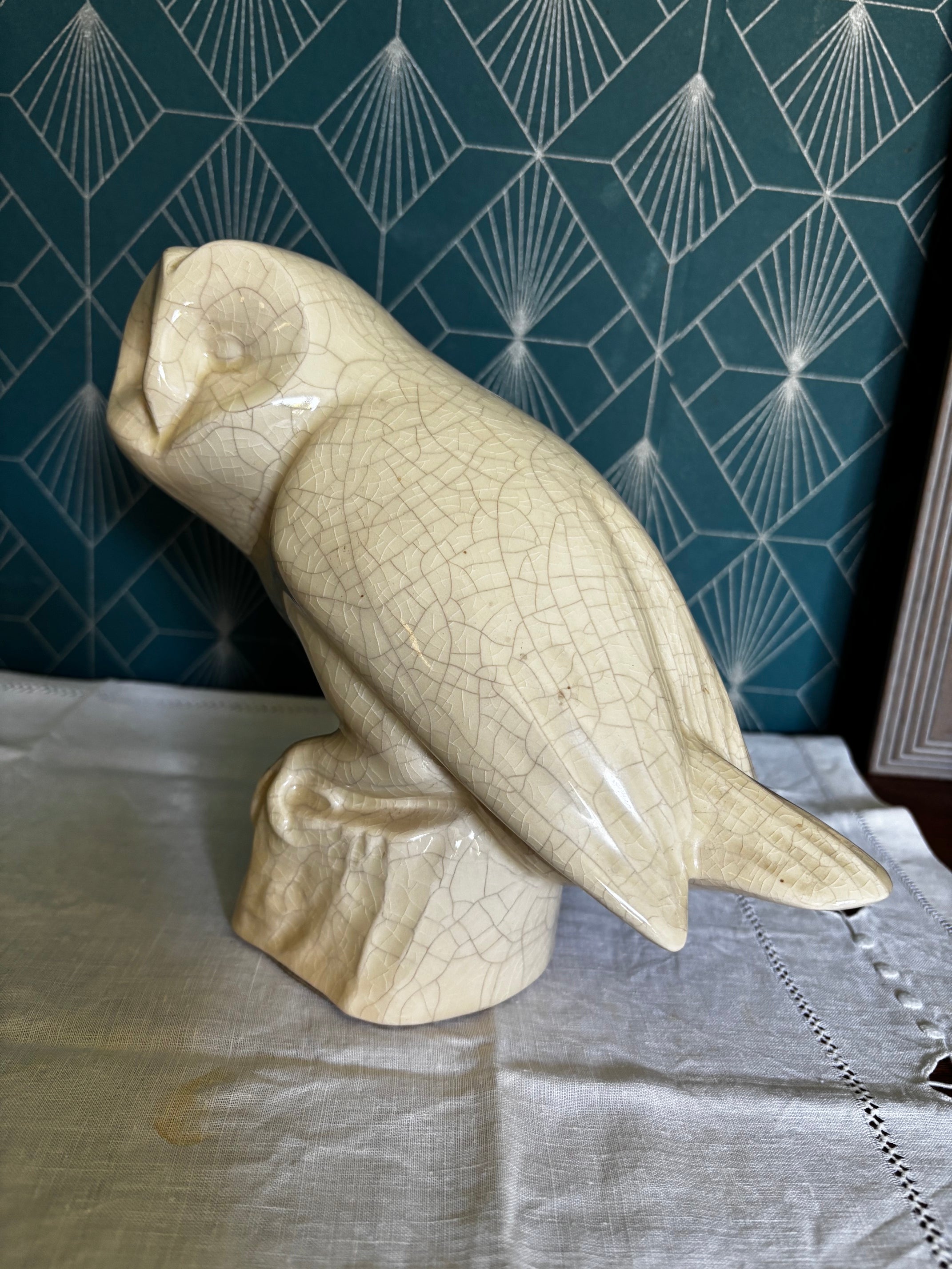 Chouette ou Hibou, Céramique Craquelée Maison Le Dauphin Vintage Art Déco France