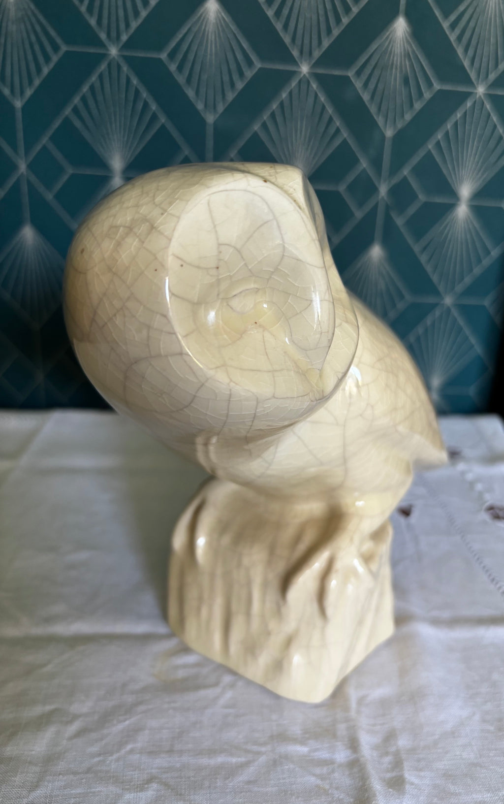 Chouette ou Hibou, Céramique Craquelée Maison Le Dauphin Vintage Art Déco France