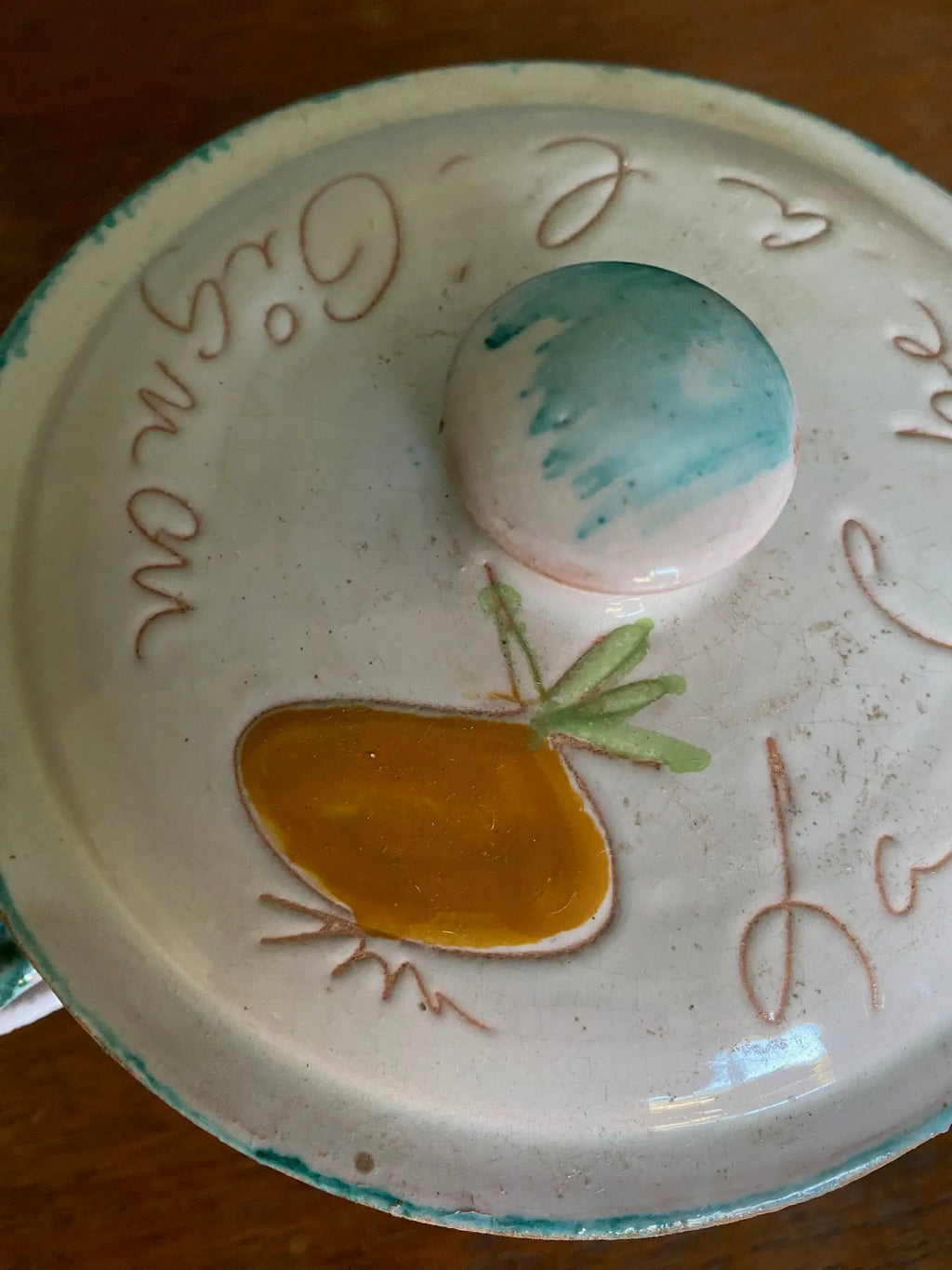 Céramique ancienne Émaillée, pot à couvert VALLAURIS, Décor de recettes. Jolie paire originale. Antiquités de France