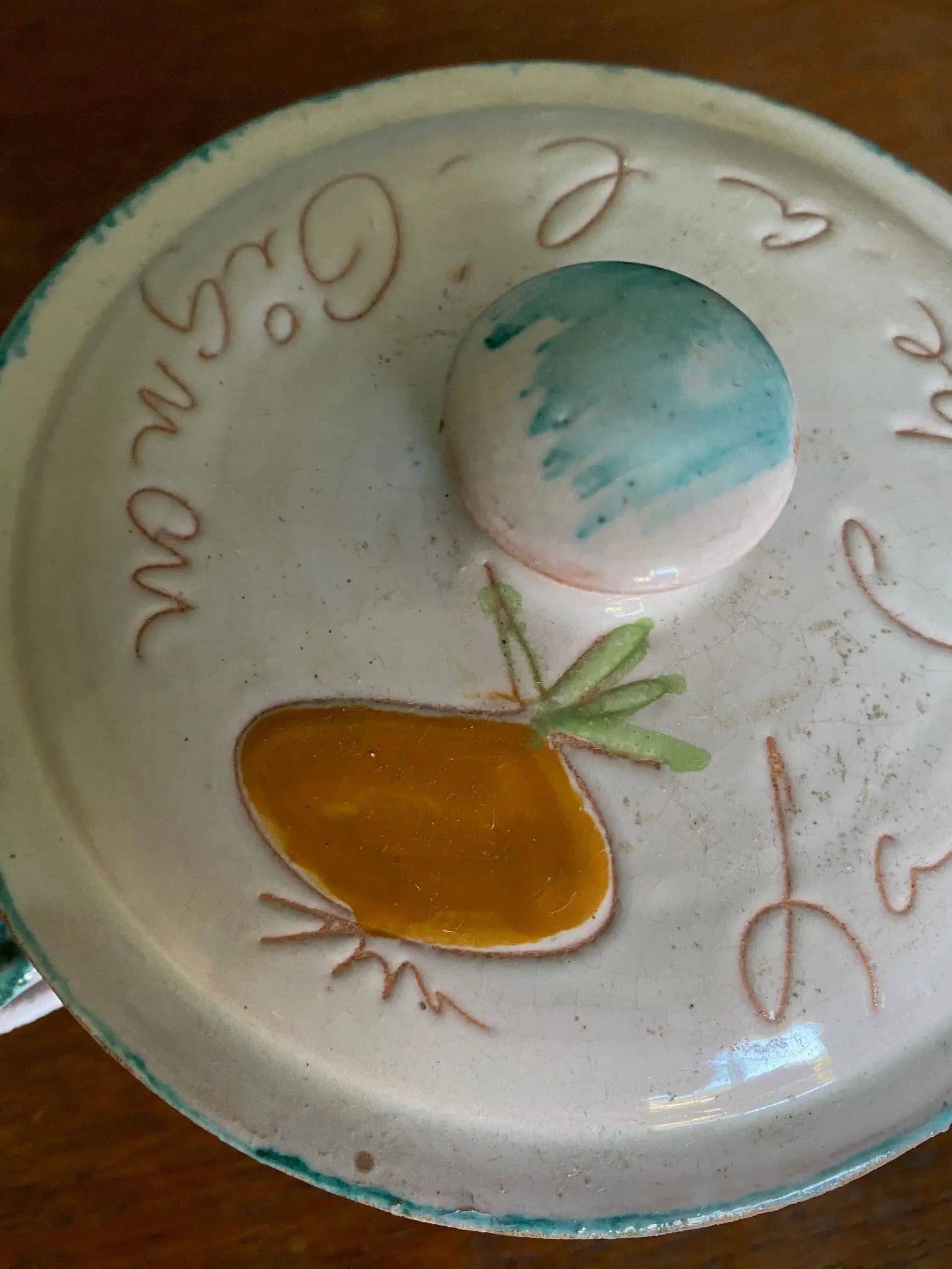 Céramique ancienne Émaillée, pot à couvert VALLAURIS, Décor de recettes. Jolie paire originale. Antiquités de France