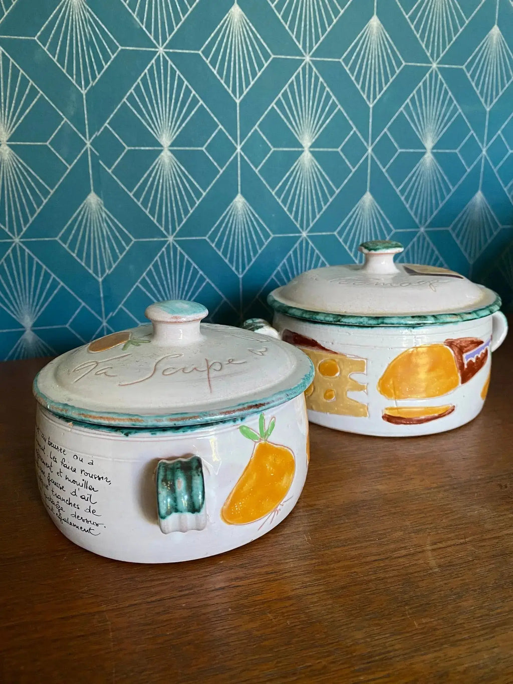 Poêlons Vallauris années 70 – soupe au fromage et soupe à l’oignon, signés, rare-{{shop name}}