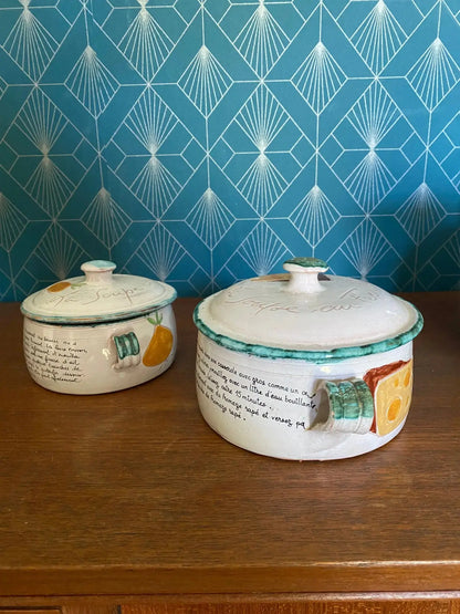 Poêlons Vallauris années 70 – soupe au fromage et soupe à l’oignon, signés, rare-{{shop name}}