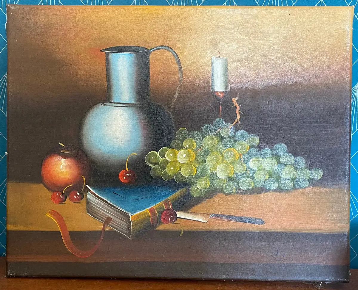 Huile sur toile signée, nature morte, encadrée de l'école Française du début XXème. Antiquités de France