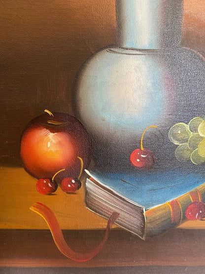 Huile sur toile signée, nature morte, encadrée de l'école Française du début XXème. Antiquités de France