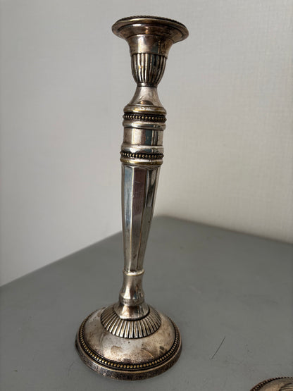 Bougeoirs Flambeaux Démontables en Bronze Argenté Style Louis XVI grand modèle, 28cm