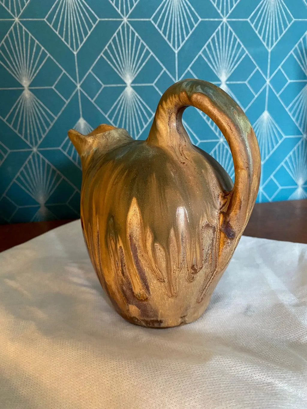 Pichet art déco signé Méténier Grès Flammé, Céramique Émaillée, Décor Marmoréen-{{shop name}}