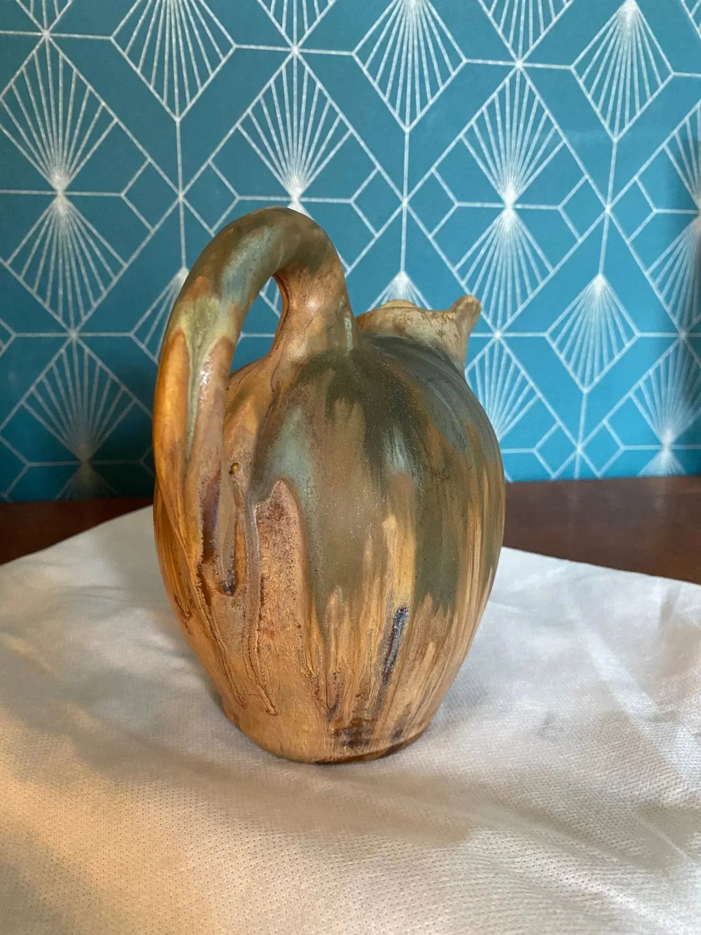 Pichet art déco signé Méténier Grès Flammé, Céramique Émaillée, Décor Marmoréen-{{shop name}}