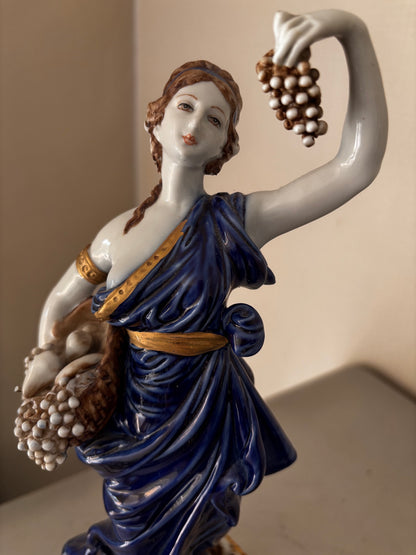 Statuettes allégorique en Porcelaine Capodimonte de Tiche, signées Gallotti Bleu Cobalt et or 33cm