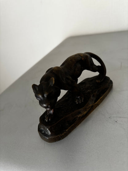 Bronze animalier Art Déco Panthère signée Louis Albert Carvin 1920. Superbe patine brun