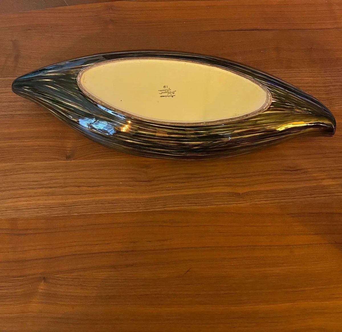 Grande coupe vintage St Clément, centre de table, forme Pirogue 51 cm, 1950/1960 Antiquités de France