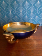 Centre de table art déco, à décors de trompes, dorée à l'or fin, et bleue, 1920 Antiquités de France