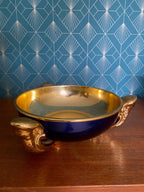 Centre de table art déco, à décors de trompes, dorée à l'or fin, et bleue, 1920 Antiquités de France