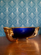 Centre de table art déco, à décors de trompes, dorée à l'or fin, et bleue, 1920 Antiquités de France