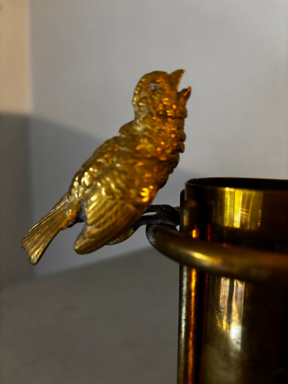 Pyrogène ancien XIXème - Porte Allumettes Laiton et Bronze Ciselé Oiseaux Chanteurs.