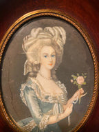 Portrait miniature ancien XIXe, Portrait Marie Antoinette à la gouache sur os, école Française XIXe. Antiquités de France